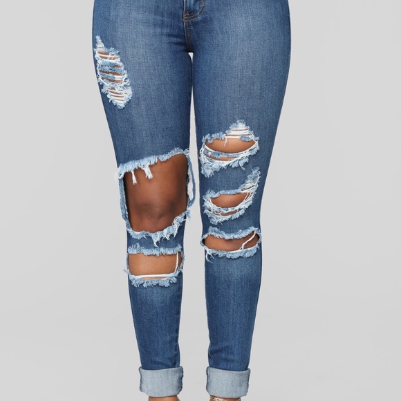 Brand New Fashion Nova Distressed Blue Jeans - Picture 1 of 5